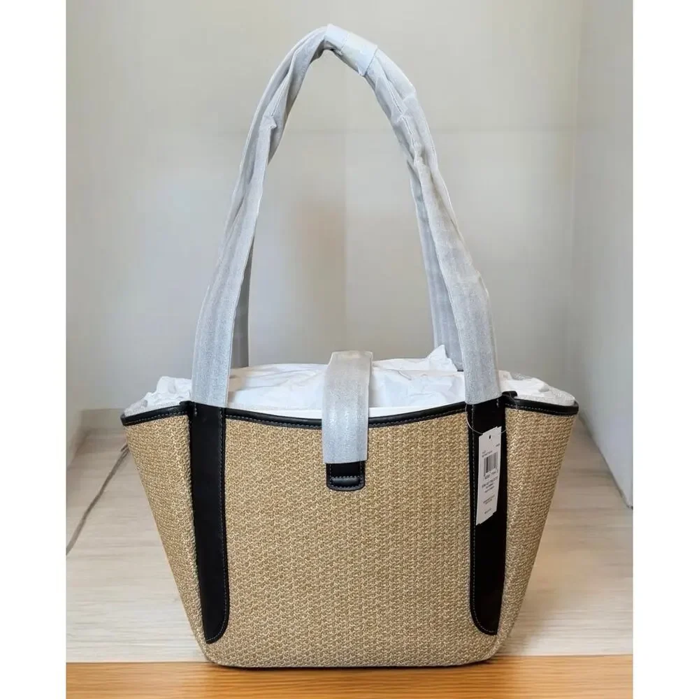 NWT Coach CAL87 Straw Hadley Turnlock Tote & CAP25 Straw Double Zip Wristlet - Picture 3 of 13